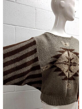Designer 80s Adolfo Sweater American Southwest Design Batwing Sleeves Medium